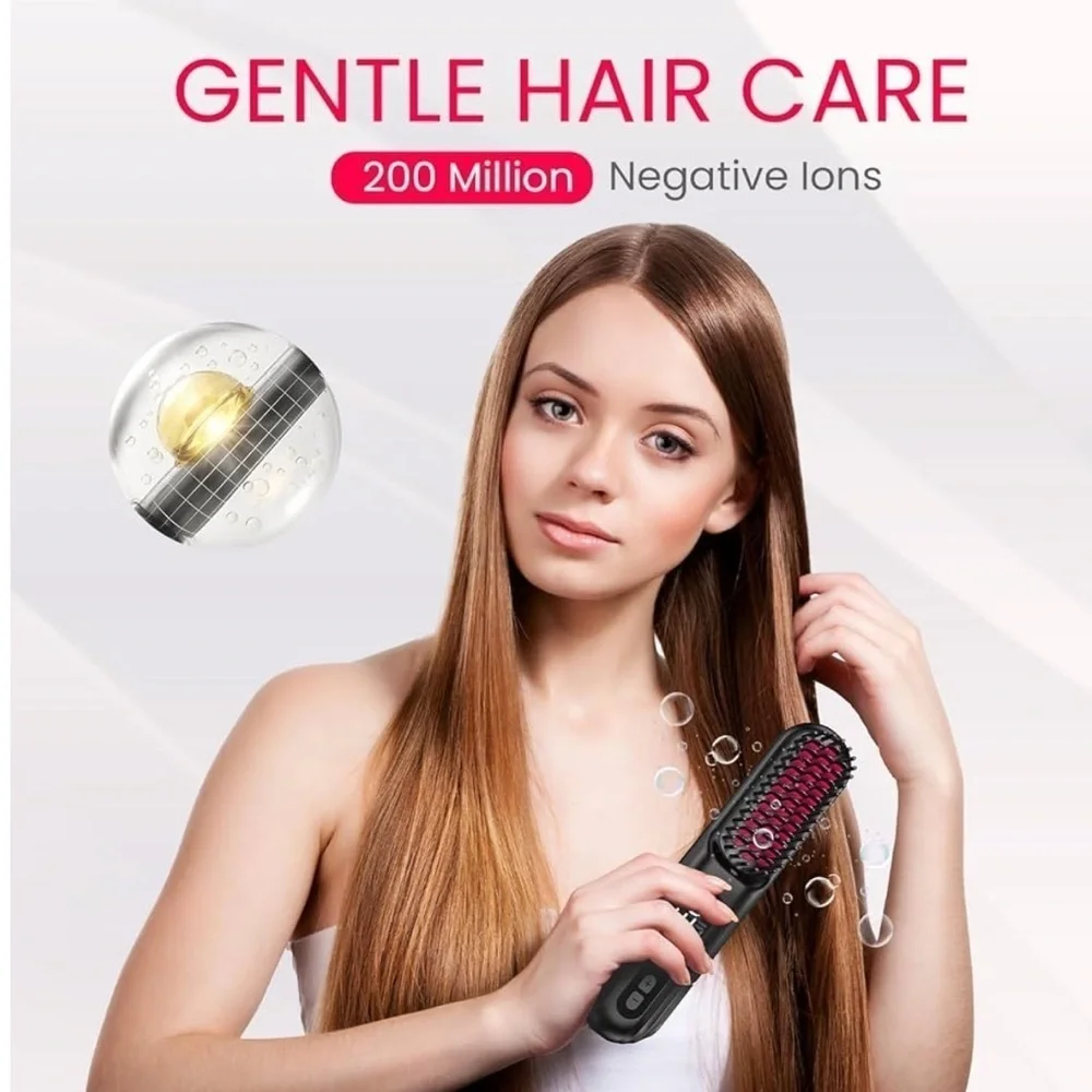 💈Cordless Hair Straightener Brush Mini lonic Hot Comb USB Rechargeable FB5